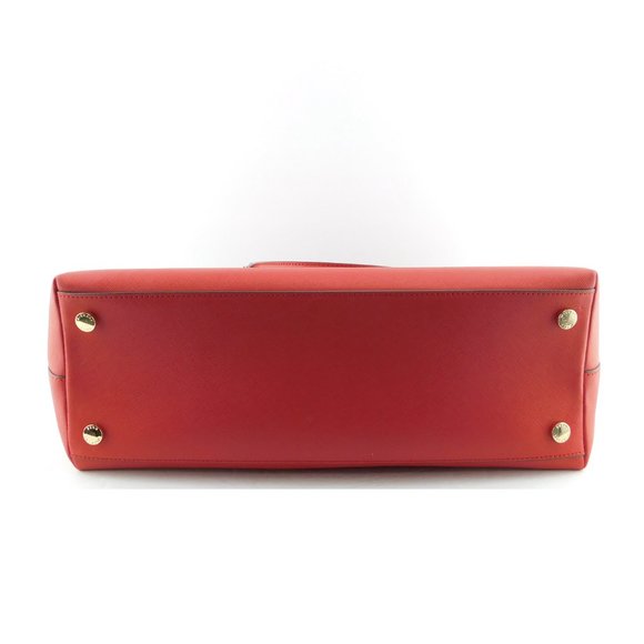 New MICHAEL KORS MK Logo Red Leather Satchel Tote Shoulder Strap Large Bag - Picture 3 of 11